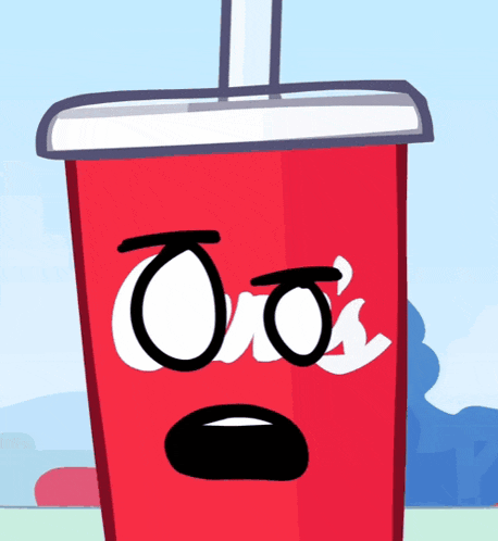 a cartoon drawing of o 's soda with a surprised look on its face