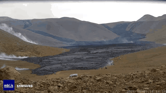 a samsung logo can be seen on the bottom of a mountain