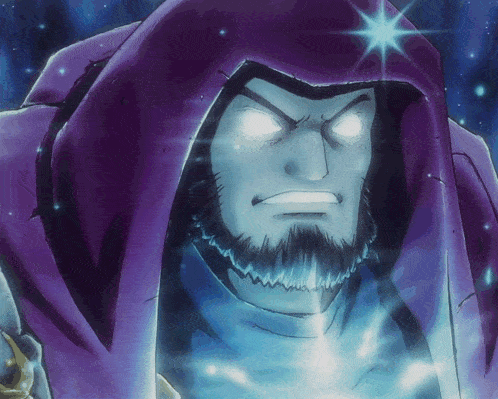 a cartoon drawing of a man with a beard and a hood