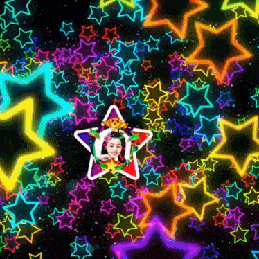 a girl in a star surrounded by glowing stars