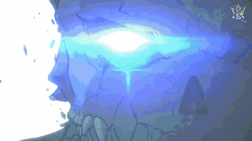 a drawing of a skull with a blue light coming out of it