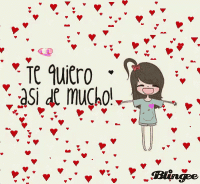a cartoon girl is surrounded by hearts and says te quiero asi de mucho