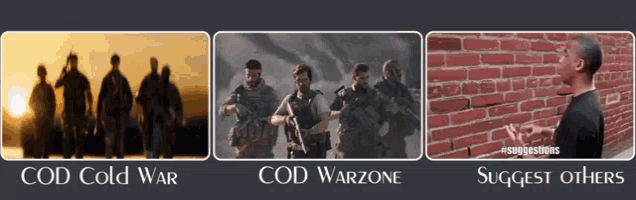 cod cold war cod warzone and suggest others are displayed on a screen