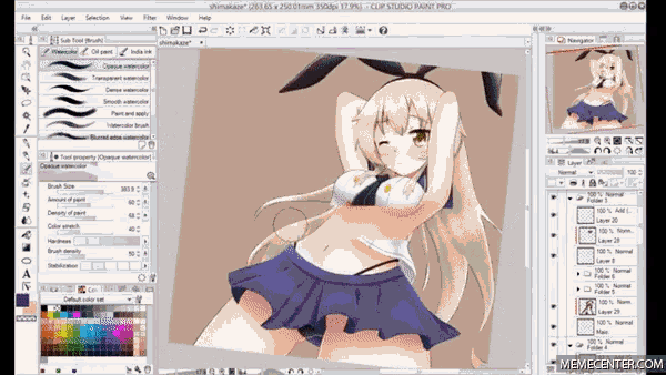 a computer screen shows a drawing of a girl in a blue skirt
