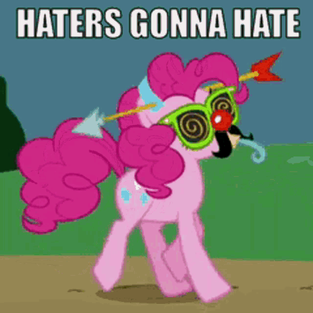pinkie pie from my little pony wearing sunglasses and a red nose