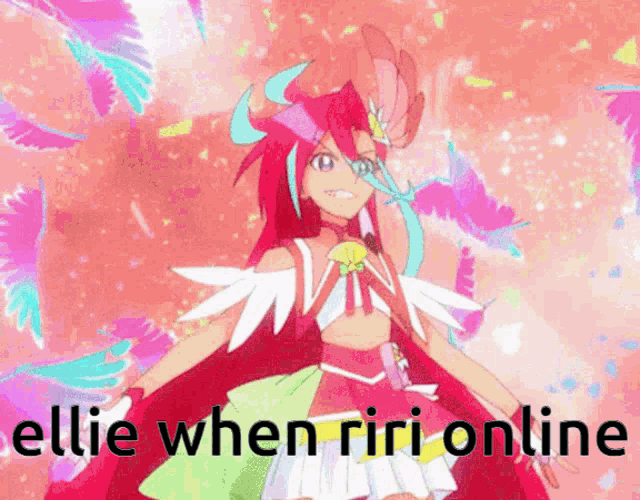 a cartoon of a girl with red hair and the words ellie when riri online