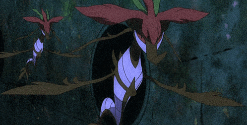 a cartoon drawing of a plant with a red flower on it