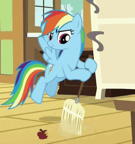 rainbow dash from my little pony is holding a broom
