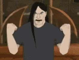 a cartoon of a man with long black hair making an angry face with his mouth open
