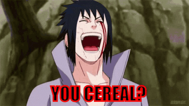 a cartoon of a man with blood on his face and the words you cereal