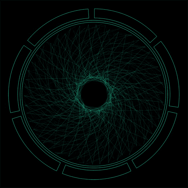 a black background with a circle of green lines