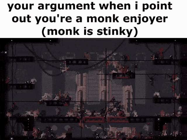 a screenshot of a video game with the caption " your argument when i point out you 're a monk enjoyer