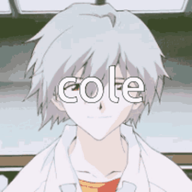 a close up of a person 's face with the word cole written above it