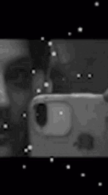 a black and white photo of a person taking a selfie with their iphone .