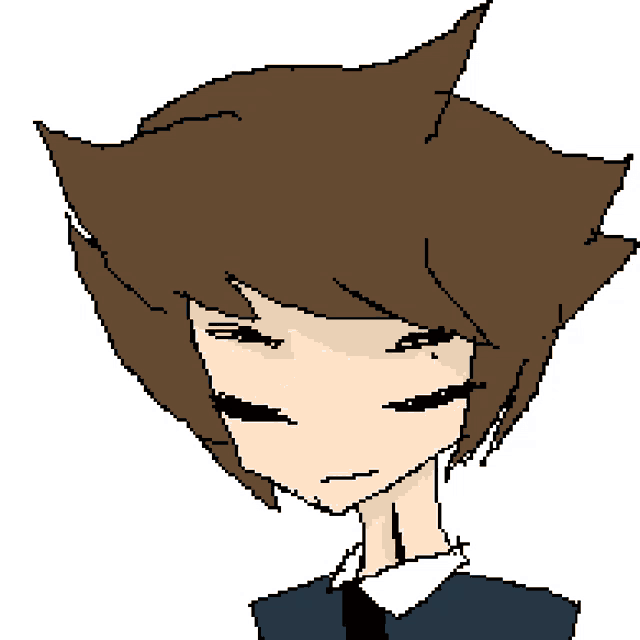 a pixel art drawing of a girl with brown hair and a red tongue sticking out