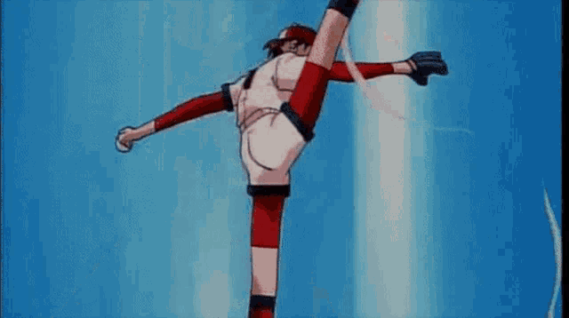 a cartoon character is kicking a ball in the air while wearing a baseball uniform .