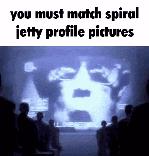 a group of people are looking at a screen that says " you must match spiral jetty profile pictures "