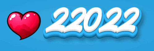 a blue background with a red heart and the year 2022