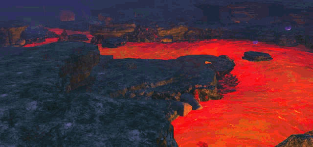 a computer generated image of a volcano with lava coming out of it .