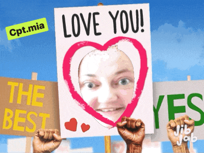 a sign that says love you with a picture of a woman