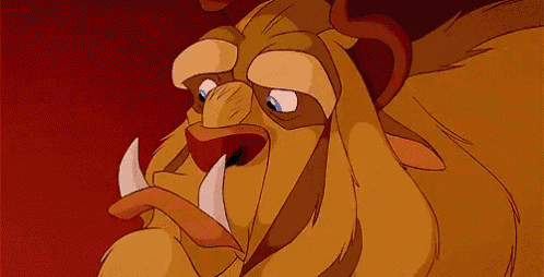 the beast from beauty and the beast is a cartoon character with a big mouth .