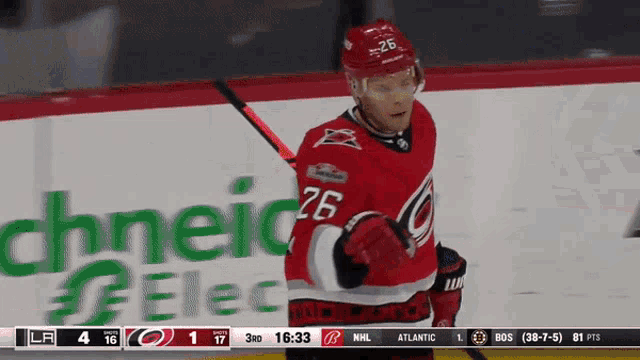 a hockey player with the number 26 on his shirt