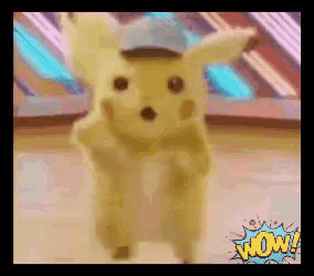 a pixelated image of a pikachu wearing a hat with the word wow in the lower right corner