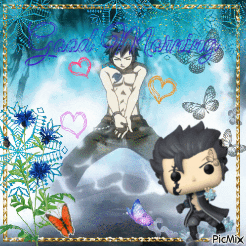 a picture of a man with hearts and butterflies and the word picmix in the corner