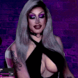 a woman with gray hair is wearing a choker and a black dress