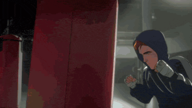 a cartoon robot is surrounded by flames and smoke