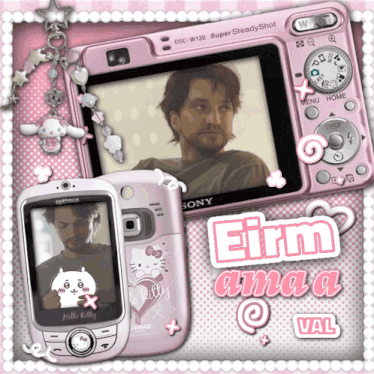 a pink sony camera with a hello kitty phone on it