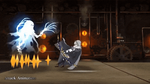 a video game character is fighting a ghost with a sword in a dark room .