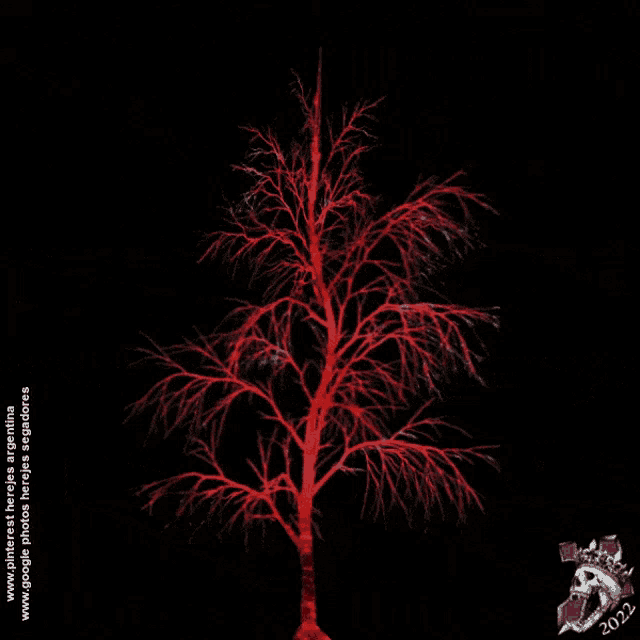 a picture of a red tree with the year 2022 on the bottom right