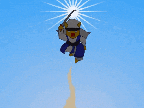 a cartoon character is holding a sword in his hand