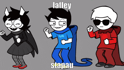 three cartoon characters are standing next to each other with the name lafley written on the bottom