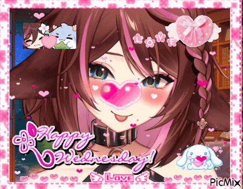 a picture of a girl with a heart in her mouth and the words happy wednesday love