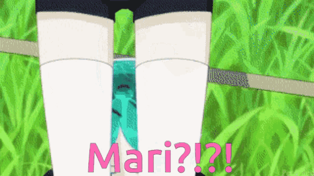 a cartoon drawing of a person 's legs with the word mari written in pink