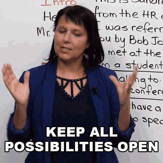 Keep All Possibilities Open Rebecca GIF - Keep All Possibilities Open Rebecca Learn English With Rebecca GIFs