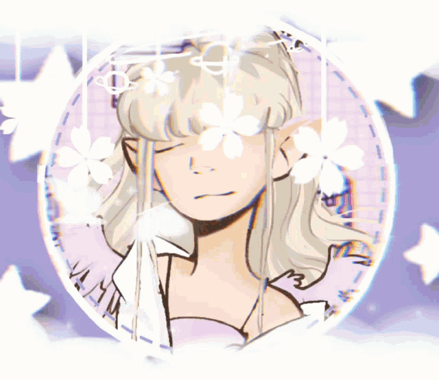a drawing of a girl with flowers in her hair and the letter m on the bottom