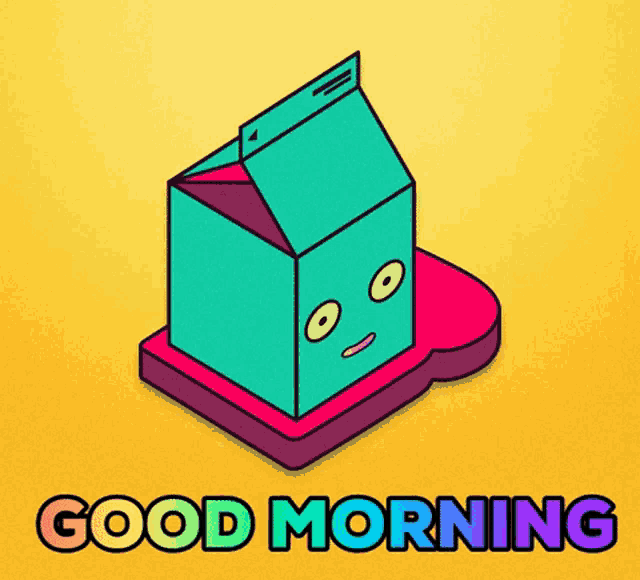 a cartoon illustration of a box with a face on top of a slice of bread and the words good morning