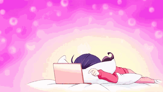 a girl is laying on a bed with a laptop computer .