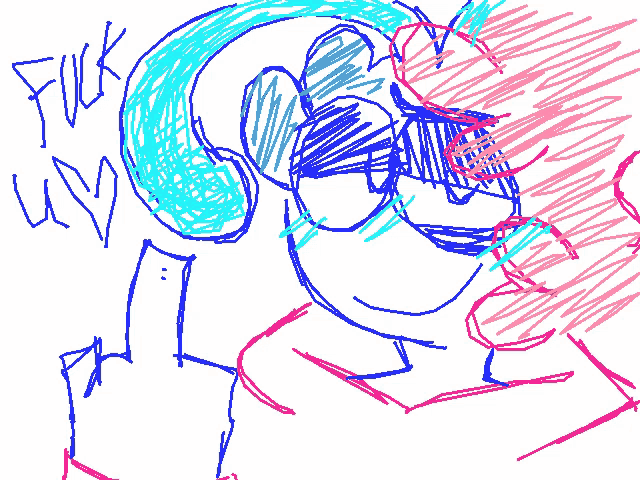 a drawing of a person with the word fuck on the bottom right