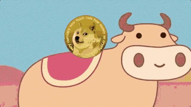 a doge coin that says wow is on a cow
