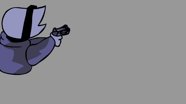 a cartoon character is holding a gun with the letter l on it