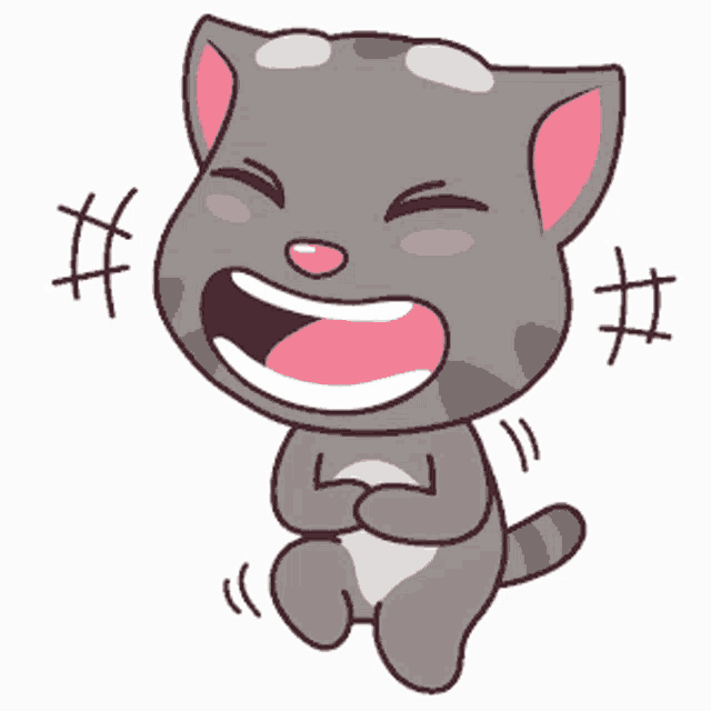 a cartoon drawing of a cat laughing with hashtags behind it