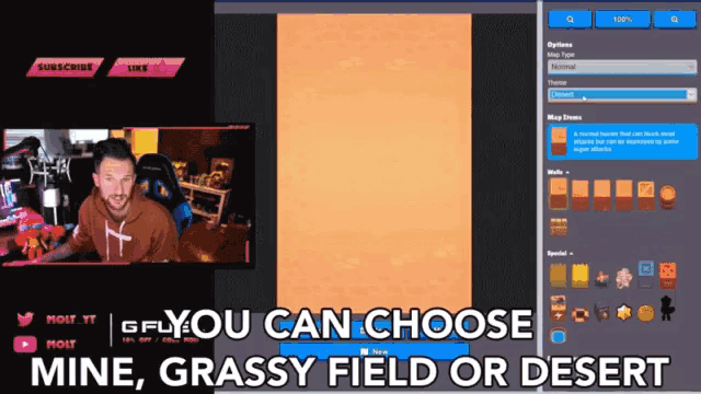 a screenshot of a video game with the words " you can choose mine grassy field or desert "