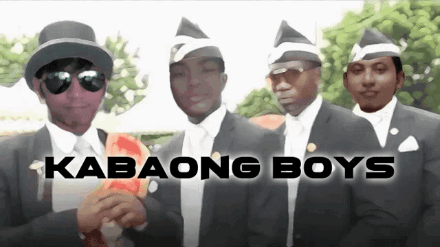 a group of men in suits and hats are standing next to each other with kabaong boys written on the bottom