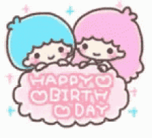 a couple of little twin stars sitting on top of a pink cloud .