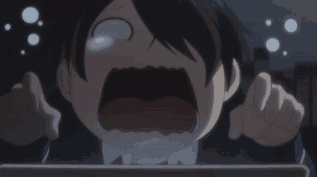 a cartoon character with a tear running down his eye