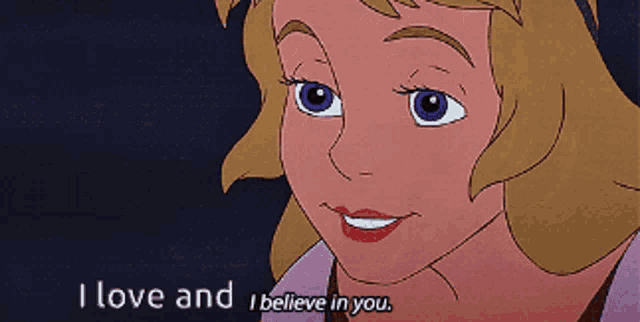 a cartoon of a girl saying i love and i believe in you